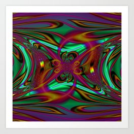 Trippy Green, Purple and Brown Fractal Swirls  Art Print