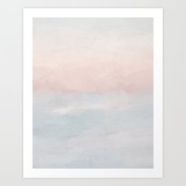 Soothing Seas III - Soft Pink Blue Sunrise Horizon Ocean for Nursery Abstract Coastal Painting Art Art Print
