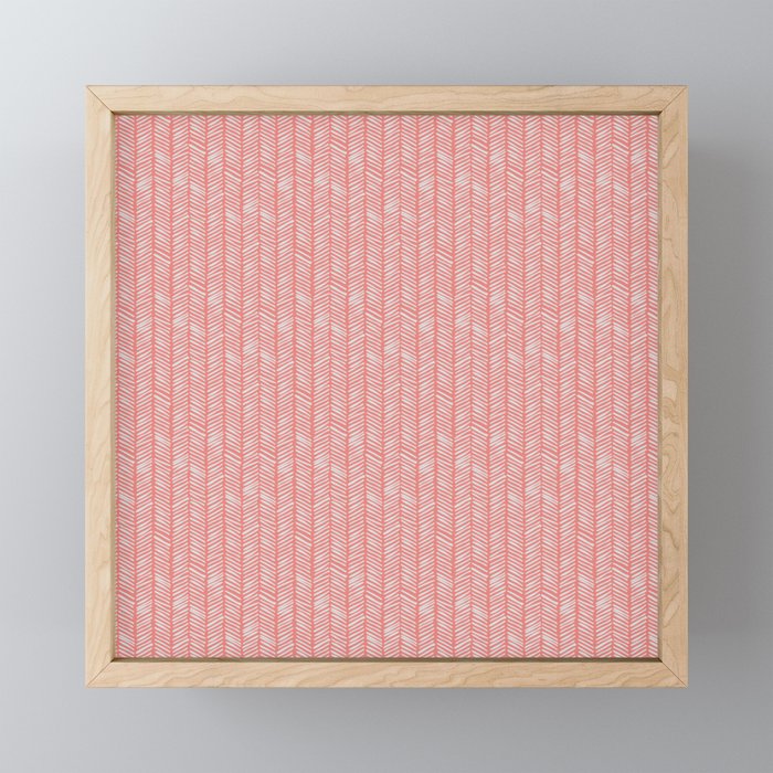 Herringbone Handdrawn - Coral Pink Framed Mini Art Print