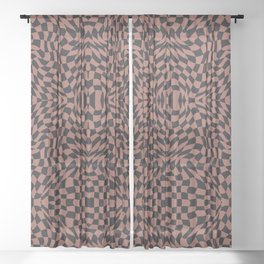 Burnt umber checker symmetrical pattern Sheer Curtain