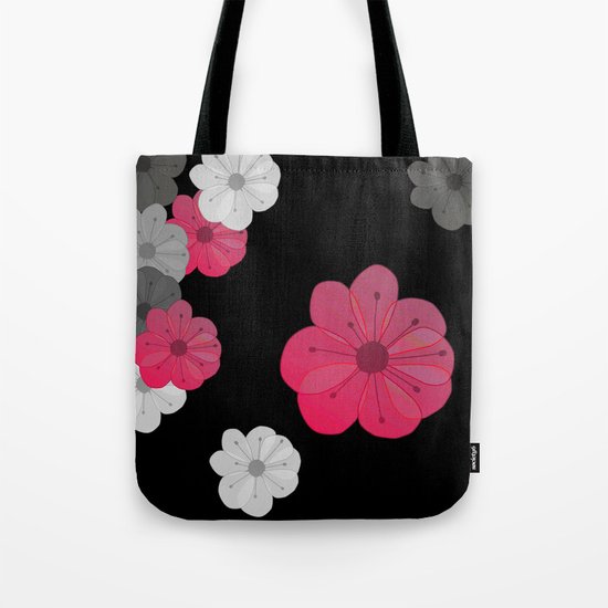 Pink and Black Flowers Design Tote Bag