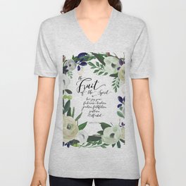 Fruit of the Spirit, navy, ivory, green floral palette V Neck T Shirt