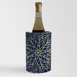 Modern chic navy blue faux gold floral mandala Wine Chiller
