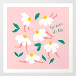 Self Love Floral Pun 'One Daisy at a Time' in Pink Art Print
