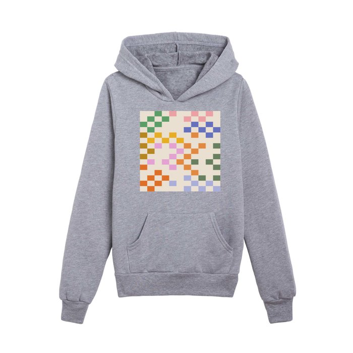 Boho Rainbow Checkerboard Kids Pullover Hoodie