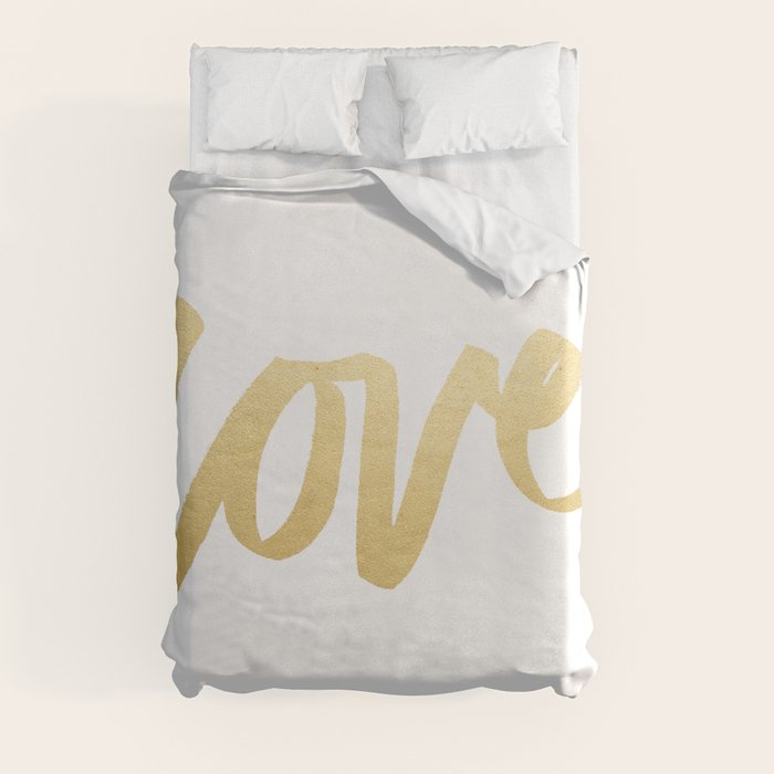 Love Gold White Type Duvet Cover by evannave Society6