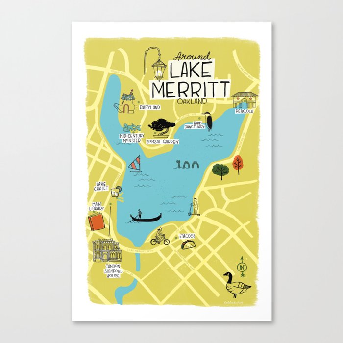 Around Lake Merritt, Oakland Map Canvas Print