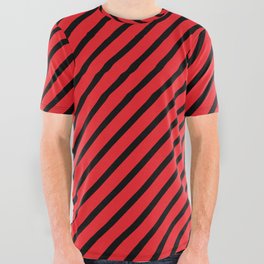 Red and Black Diagonal Stripes All Over Graphic Tee