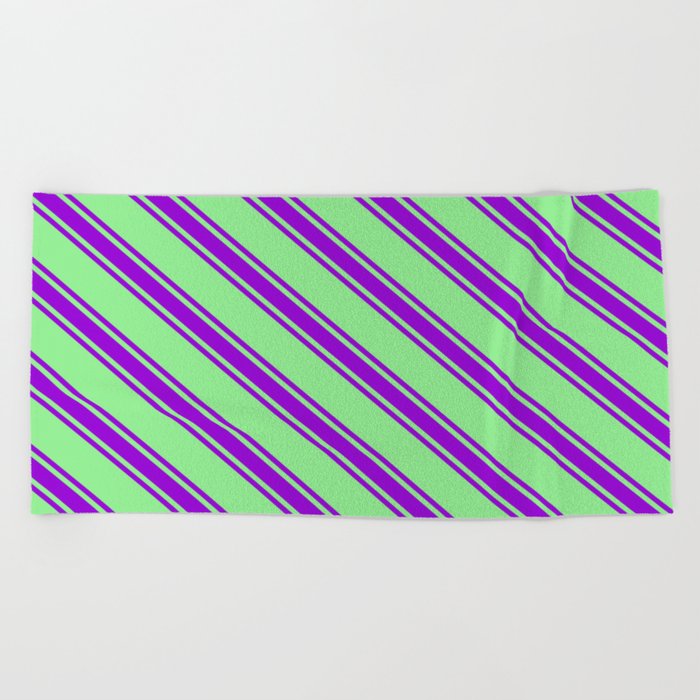 Light Green & Dark Violet Colored Lines/Stripes Pattern Beach Towel