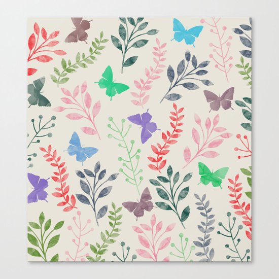Watercolor flowers & butterflies Canvas Print