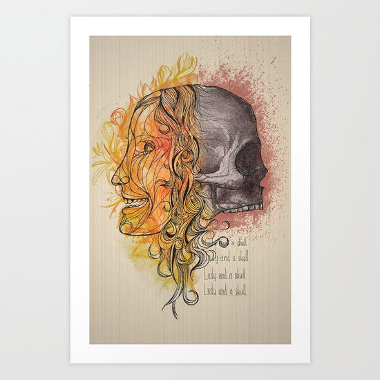 Lady and a skull Art Print