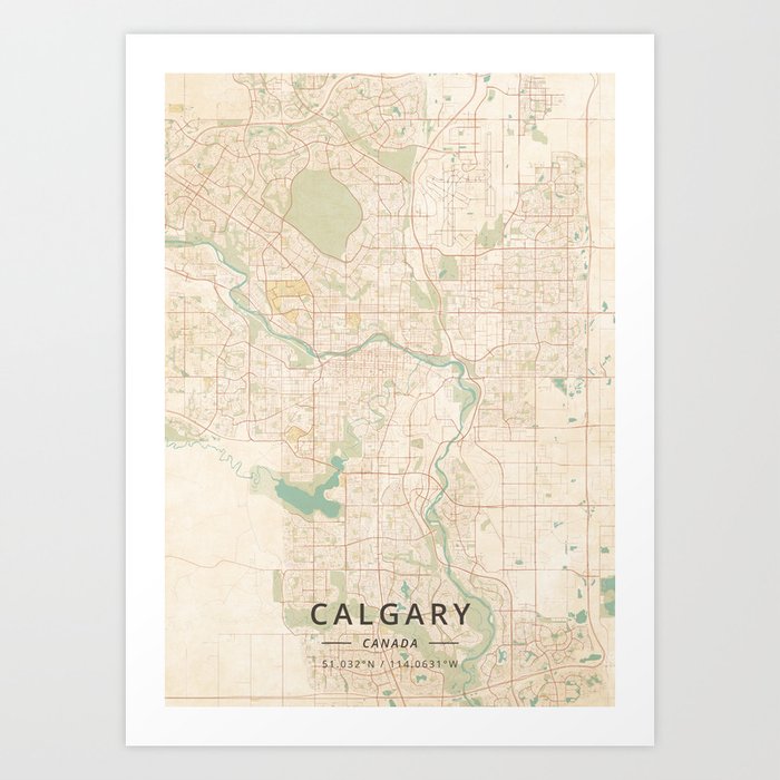 Calgary, Canada - Vintage Map Art Print
