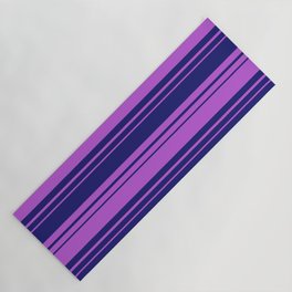 [ Thumbnail: Midnight Blue & Orchid Colored Lined/Striped Pattern Yoga Mat ]