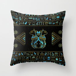 Egyptian Cats Gold and blue stained glass Throw Pillow