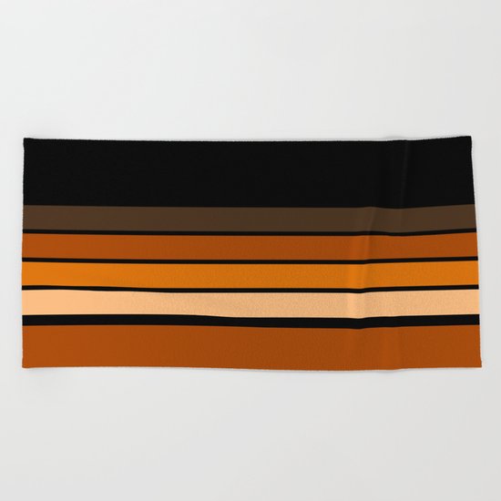 Black and yellow , brown and orange striped pattern . Beach Towel