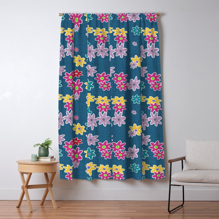 Whimsical Floral Pattern In Blue Purple Yellow Pink Blackout