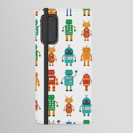 Seamless pattern from colorful retro robots in a flat style on a white background. Vintage illustration.  Android Wallet Case