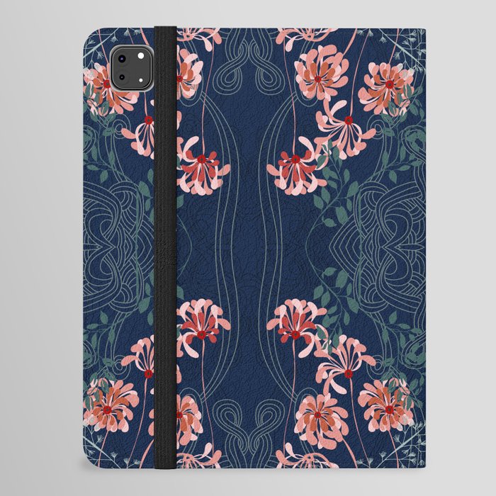 Art Nouveau floral pattern with lines – dark blue iPad Folio Case
