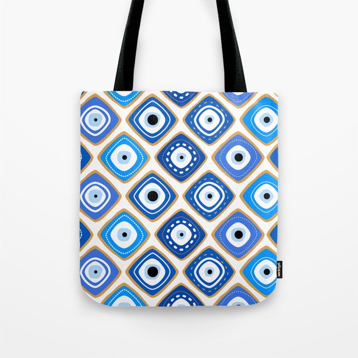 Blue Evil Eye Pattern Tote Bag