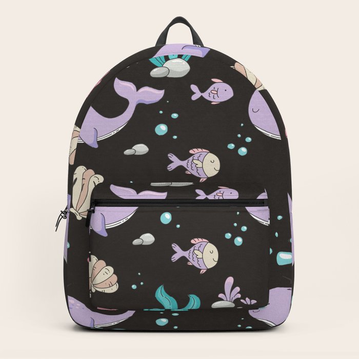 Artistic hand painted lavender teal coral whale sea fish pattern