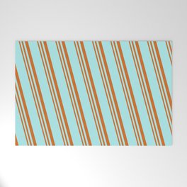 [ Thumbnail: Turquoise and Chocolate Colored Striped/Lined Pattern Welcome Mat ]