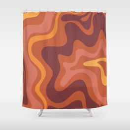 Retro Liquid Swirl Abstract Pattern in Warm Terracotta Earth Tones  Shower Curtain