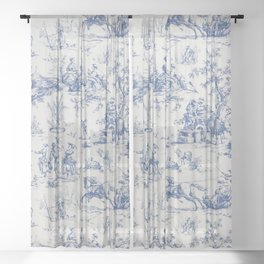 Blue Toile de Jouy Sheer Curtain