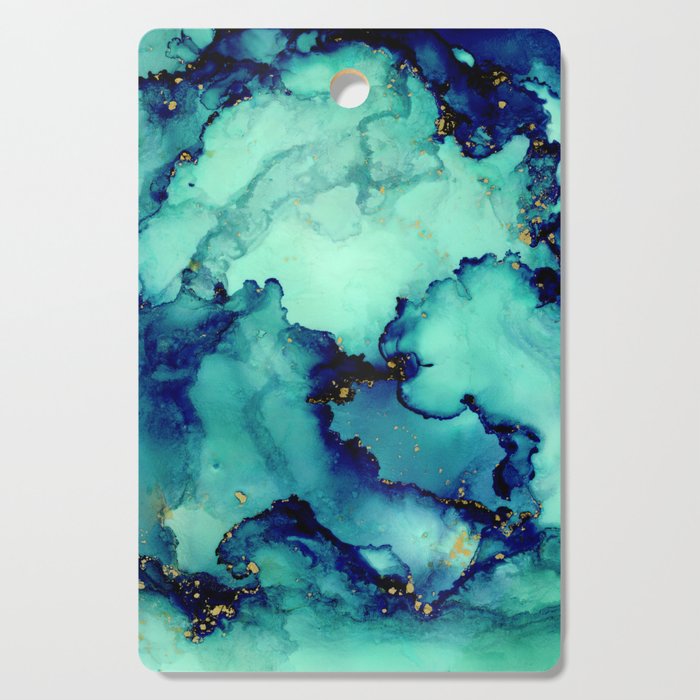 Navy Seas- Blue Green Abstract Painting Cutting Board