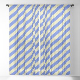 [ Thumbnail: Royal Blue & Pale Goldenrod Colored Lines Pattern Sheer Curtain ]