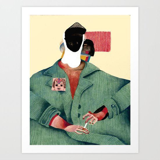 Seated Figure with Pin and Flag Art Print