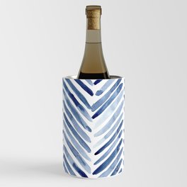 Indigo herringbone - watercolor blue chevron Wine Chiller