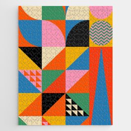 Geometric abstraction in colorful shapes   Jigsaw Puzzle | Jendu, Geometric, Geometricshapes, Rainbowcolor, Modernabstract, Pop Art, Colorful, Geometrical, Bauhaus, Homedecor 