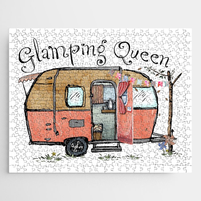 Glamping Queen Funny Vintage Camper Jigsaw Puzzle