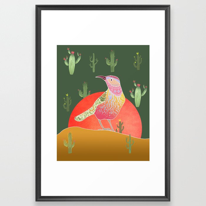 Wren Bird in desert Framed Art Print