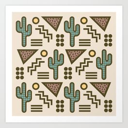 Retro Memphis Style Southwestern Cactus Design 432 Art Print