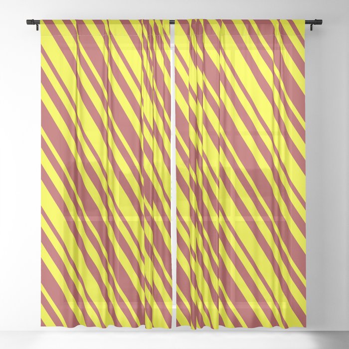 Yellow & Brown Colored Lined Pattern Sheer Curtain