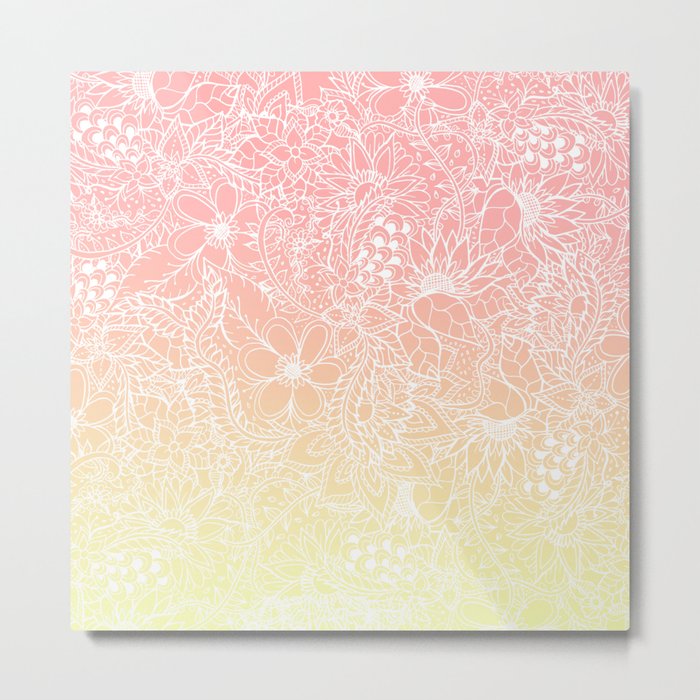 Spring summer fruity pink lemon yellow gradient floral illustration pattern Metal Print
