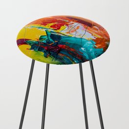 Mid Century Colorful Abstract Counter Stool