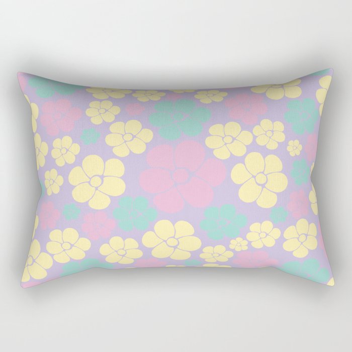 Flower Pattern - Pastel Pink, Yellow, Purple and Green Rectangular Pillow