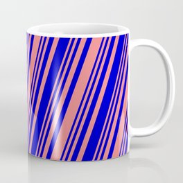 [ Thumbnail: Light Coral & Blue Colored Lines/Stripes Pattern Coffee Mug ]
