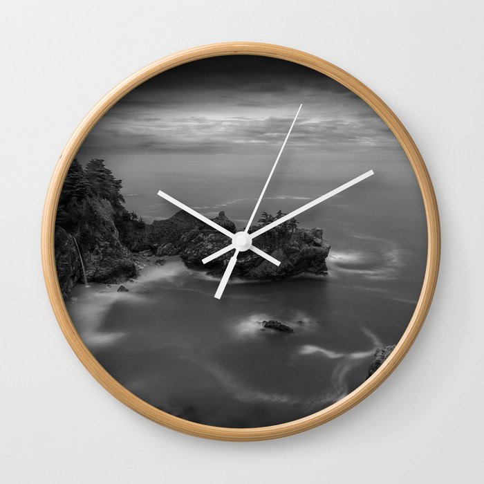 Big Sur, California Pacific Coast Highway coastal beach black and white photograph / art photography Wall Clock
