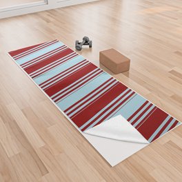 [ Thumbnail: Dark Red & Light Blue Colored Striped Pattern Yoga Towel ]