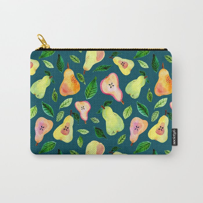 Watercolor Pears Green Blue Carry-All Pouch