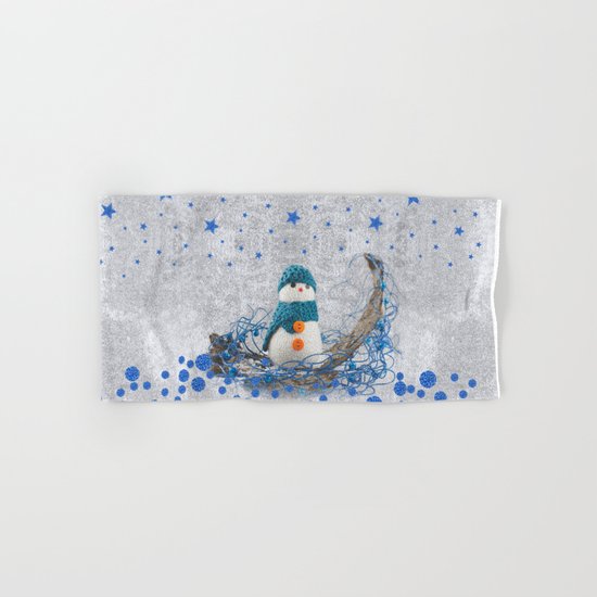 Snowman with sparkly blue stars Hand & Bath Towel
