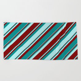[ Thumbnail: Maroon, Dark Cyan & Turquoise Colored Pattern of Stripes Beach Towel ]