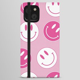 Large Pink and White Smiley Face - Preppy Aesthetic Decor iPhone Wallet Case