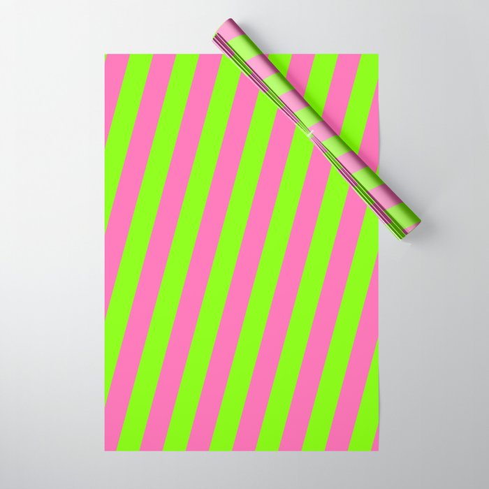 Chartreuse & Hot Pink Colored Lined Pattern Wrapping Paper