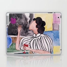 hand painted watercolor smoking woman in cheongsam Laptop Skin
