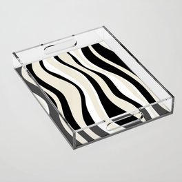 Retro Stripes in Black, Cream and White Acrylic Tray