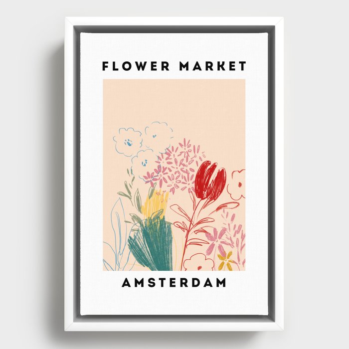 Flower Market Amsterdam Pencil Sketches Floral Print Framed Canvas